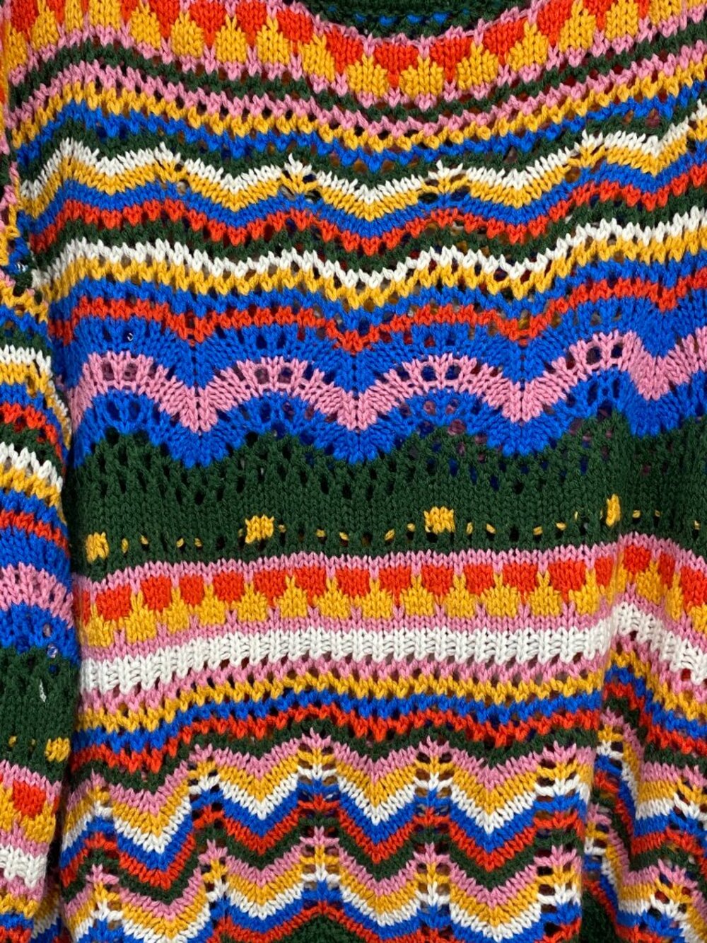 SHEIN Chevron Stripe Crochet Knit Bell Sleeve Sweater Multi-Color Size S - Picture 5 of 7